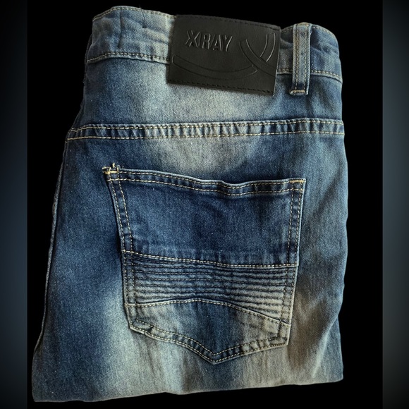 X-RAY Mens Indigo Denim Jeans Pants Stretch Blue Jeans Moto 32 X 32 - Picture 3 of 15